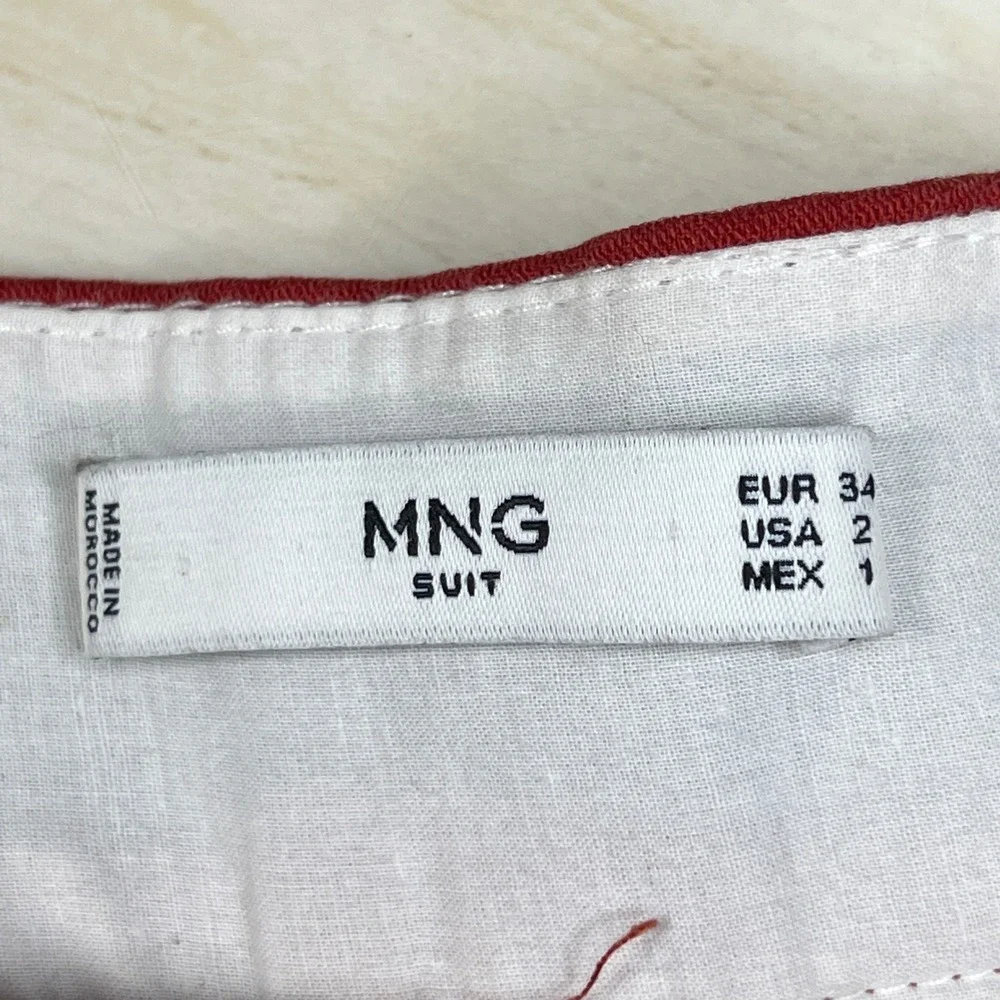 Mango MNG Suit Red Wide Leg High Rise Contrast Stitch Trousers Pants Womens 2